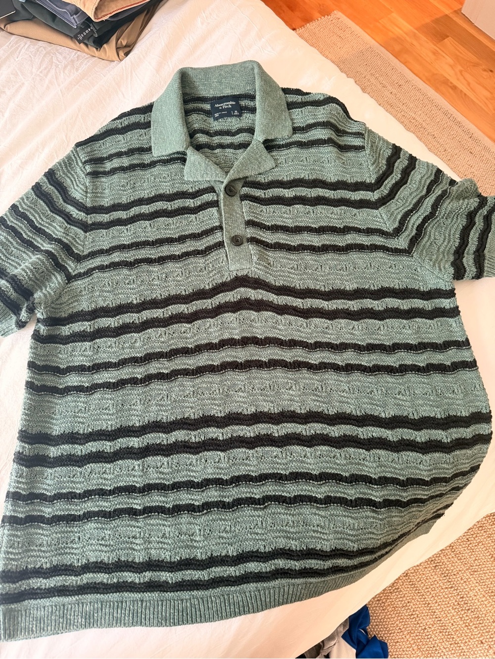 Abercrombie & Fitch Sage Green and Black Striped Knit Polo